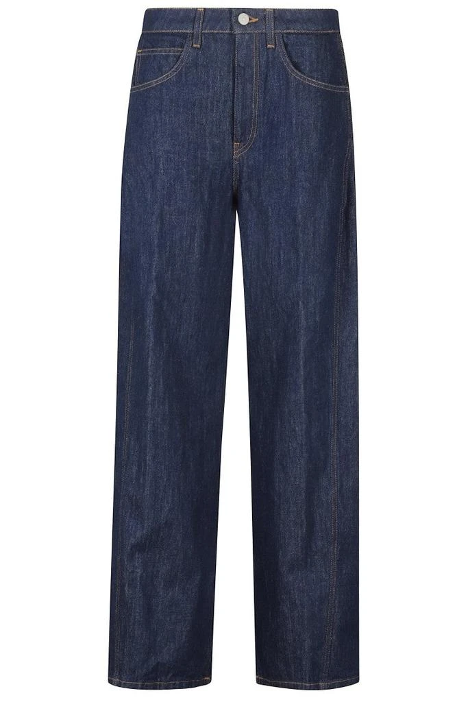 DONDUP Wide Leg Medium Blue Jeans With Pleat Detail 1