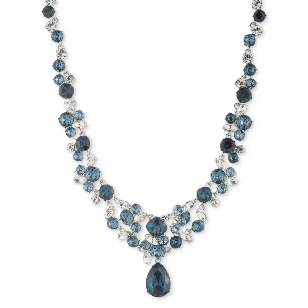 Givenchy Silver-Tone Denim Crystal Bib Necklace, 16" + 3" extender 1
