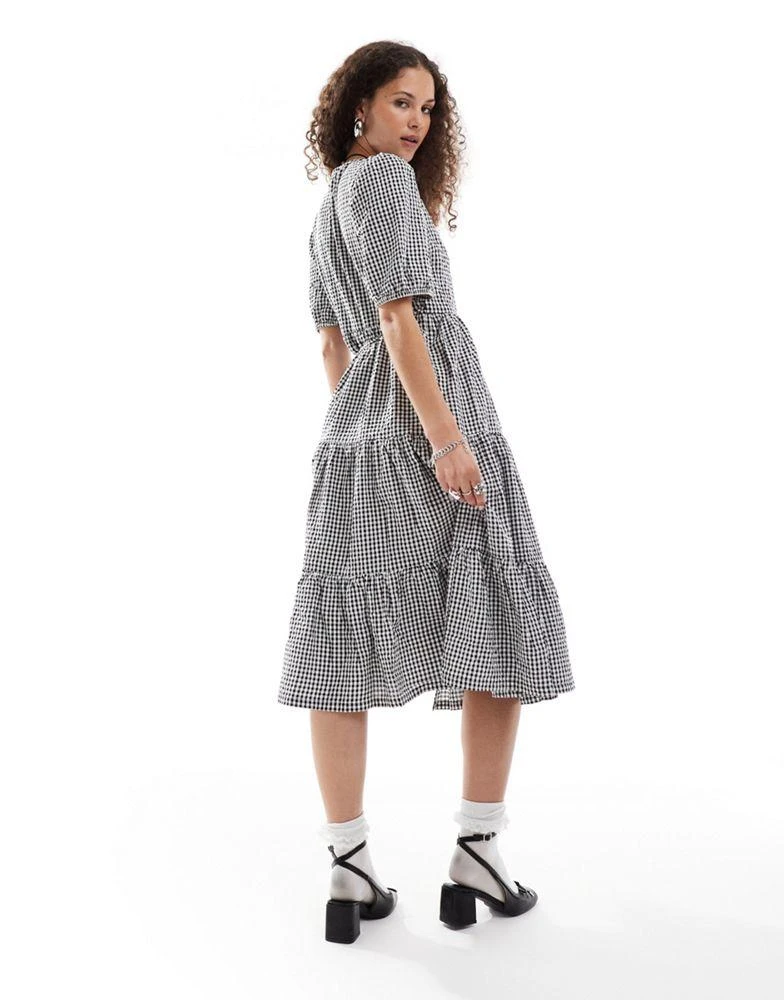 Puff Sleeve Topshop Gingham Midi Dress Nobody's Child Charlie Midaxi Dress  In Green Gingham Check ASOS