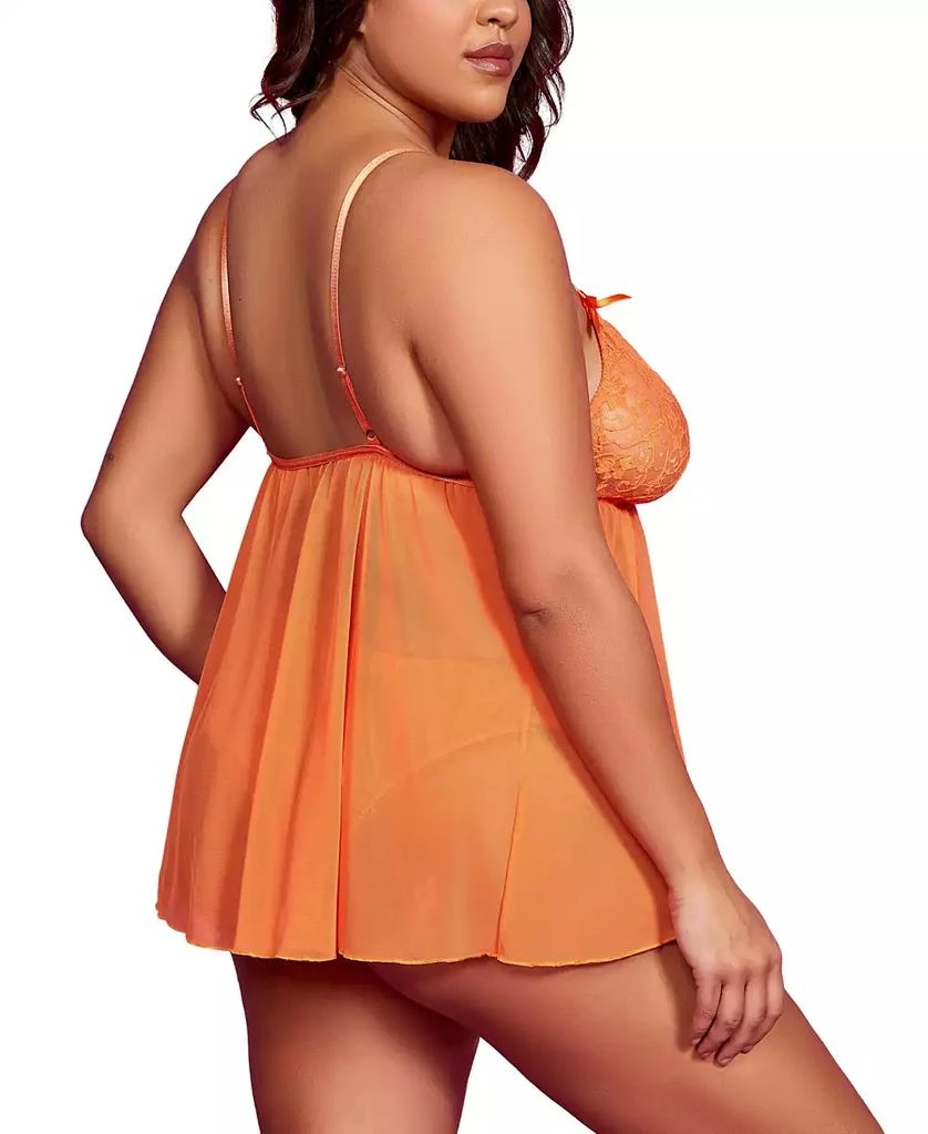 Hauty Plus Size Laced Flyaway Babydoll and Panty 2 Pc Lingerie Set 2