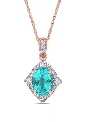Belk 
Co. Co. 1.25 Ct. T.w. Apatite 1 5 Ct. T.w. Sapphire And 1 10 Ct. T.w. Diamond Halo Drop Pendant With Chain In 10K Rose Gold