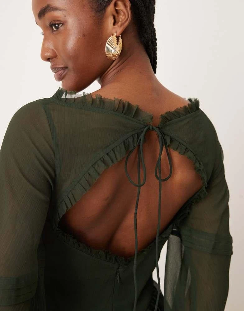 ASOS ASOS DESIGN v front tiered ruffle maxi dress with hi low hem and pin tucks in dark olive 2