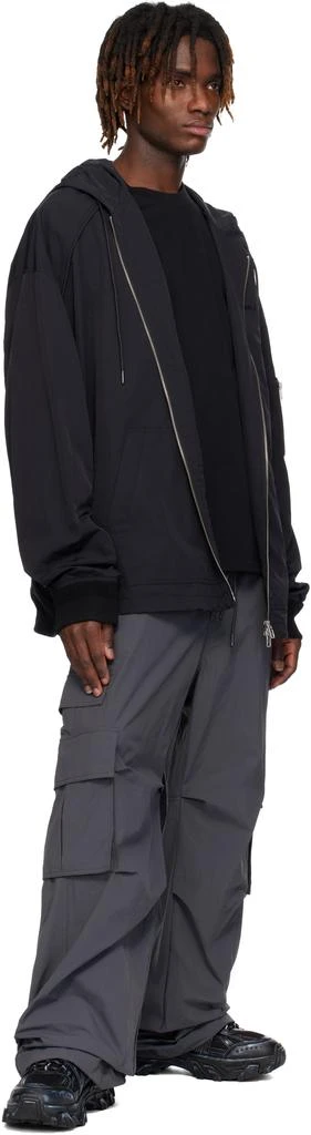 Juun.J Black Nylon Puckering Zip-Up Hoodie 4