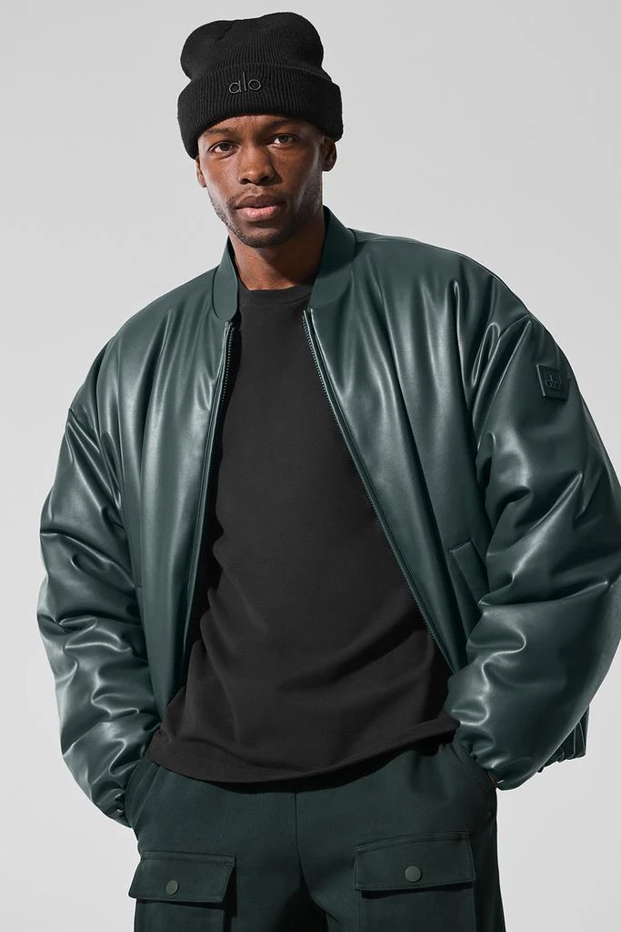 Alo Faux Leather Premier Bomber - Charcoal Green 3
