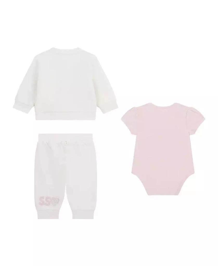 GUESS Baby Girl Short Sleeve Bodysuit, Active Zip-Up Sweatshirt, and Pant, 3-Piece Set 3