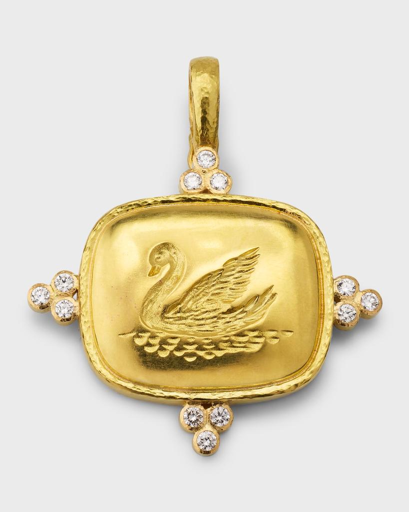 Elizabeth Locke 19K Gold Swan Cushion Pendant with 2.5mm Diamond Triads