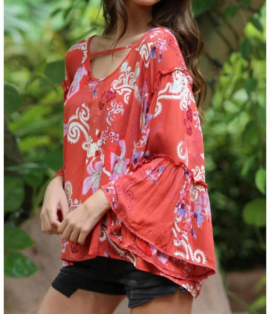 Angie Angie - Floral Ruffle Seam Bell Sleeve Tunic 2