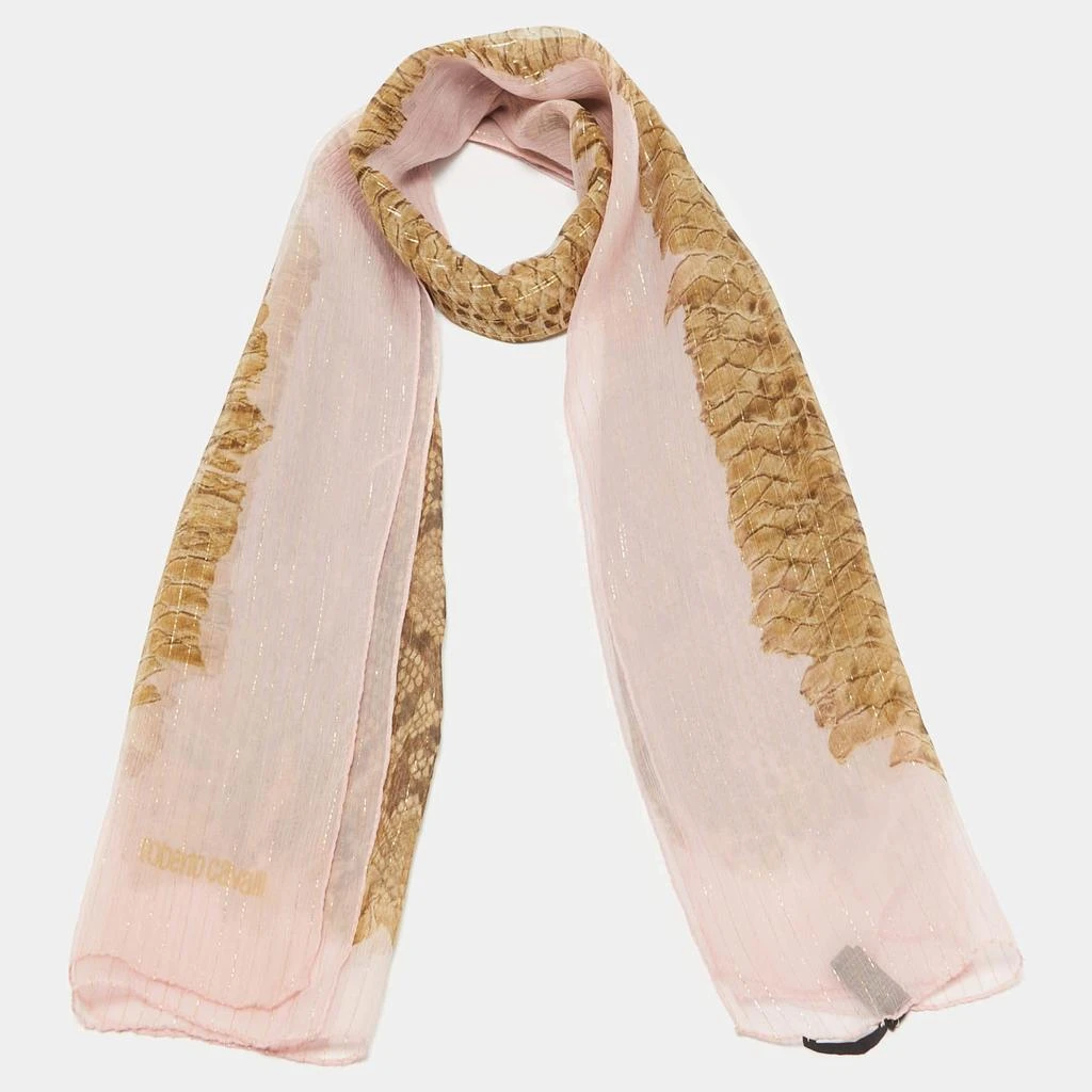 Roberto Cavalli Roberto Cavalli Brown/Pink Python Print Lurex Silk  Scarf 2