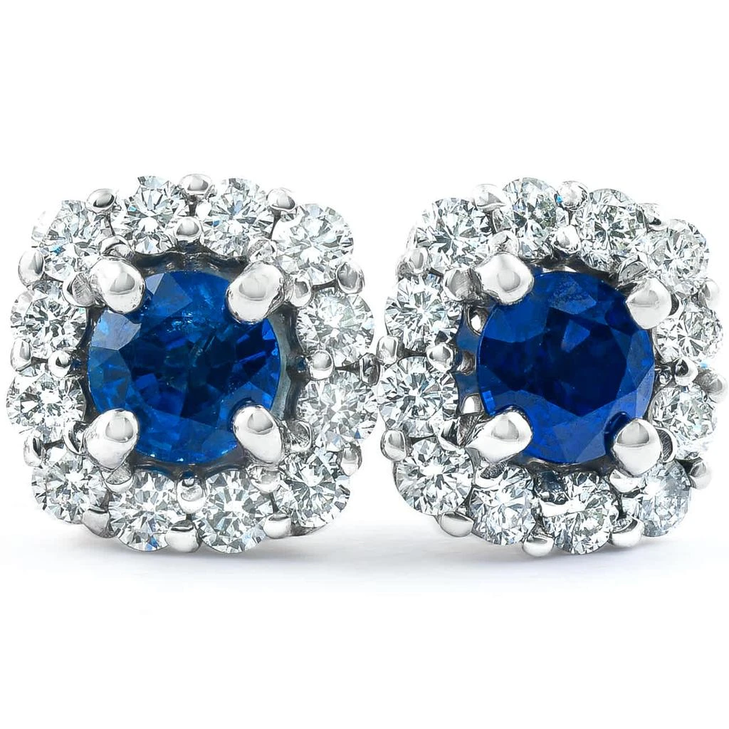 Pompeii3 1 3/8 Ct Genuine Blue Sapphire
Diamond Cushion Halo Studs 14k White Gold