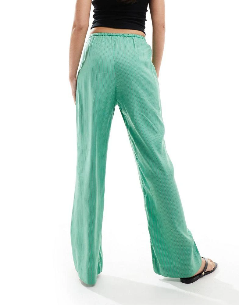 & Other Stories & Other Stories wide leg soft drawstring trousers in light green stripes 2