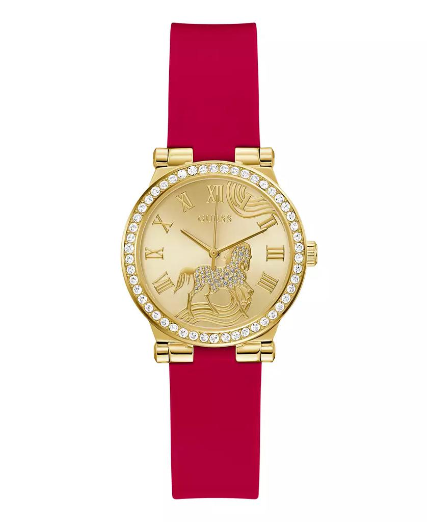 GUESS Women's Gold-Tone Red Silicone Analog Watch, 32mm