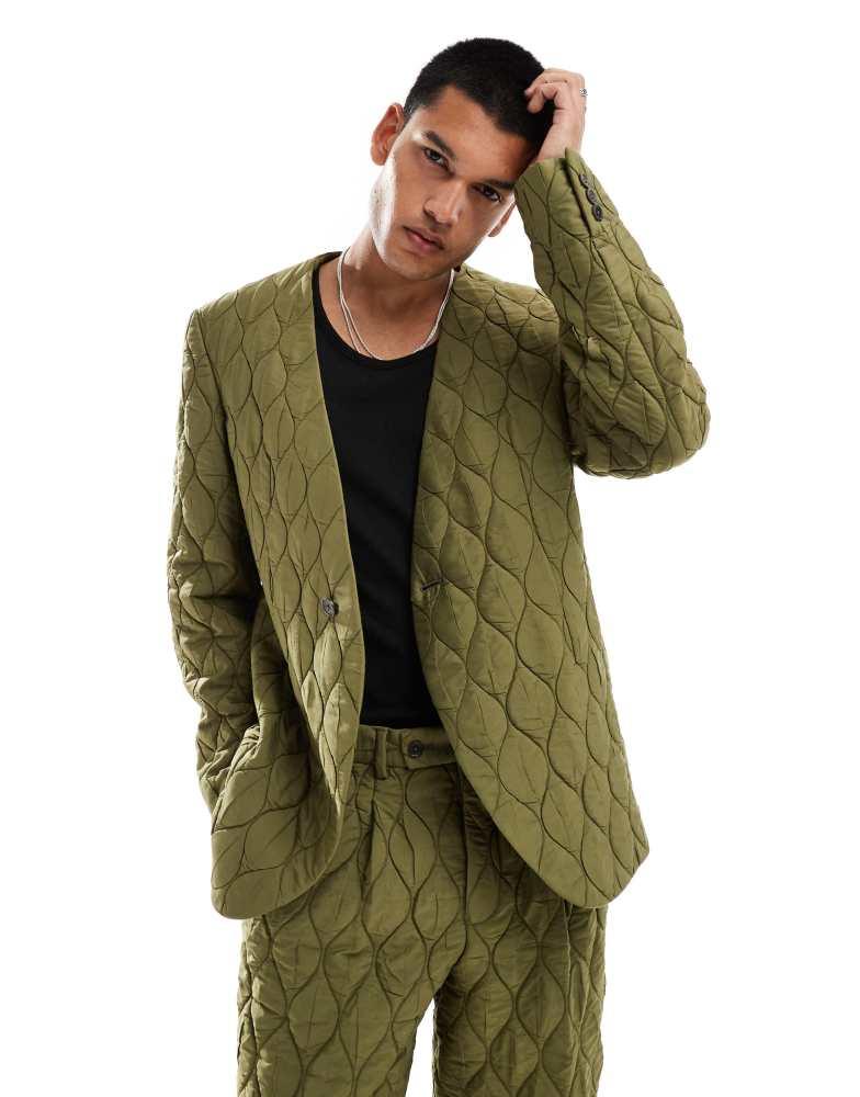 Viggo Viggo casual oversized suit jacket in quilted khaki co-ord