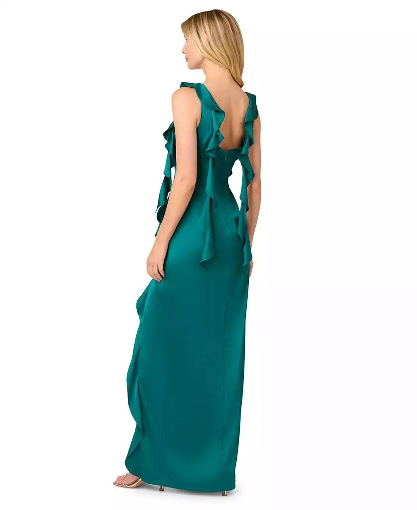 Adrianna by Adrianna Papell Women's Ruffled V-Neck Sleeveless Satin Gown 4