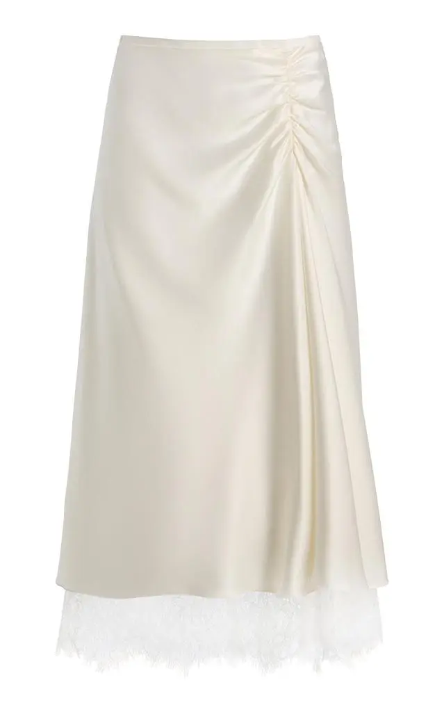 SIR. SIR. Ingrid Lace-Trimmed Satin Midi Skirt - Moda Operandi