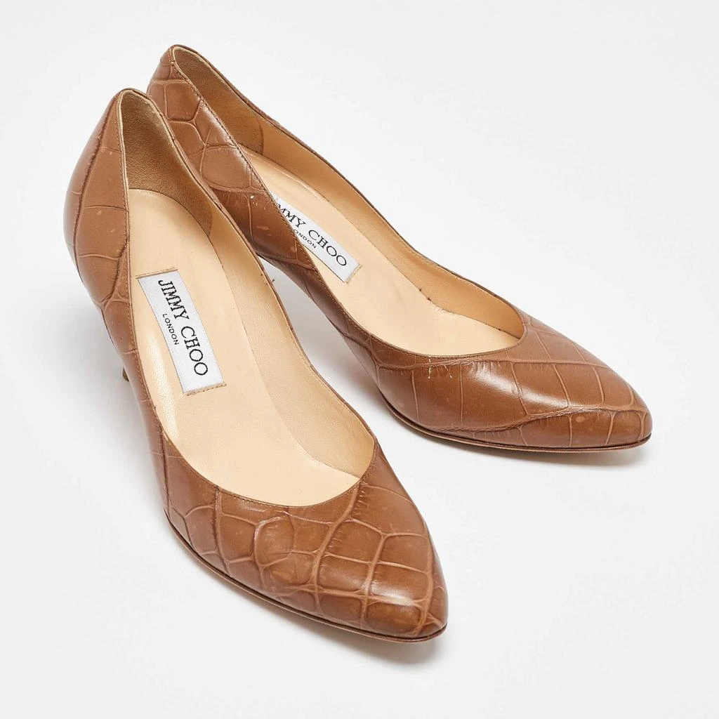 Jimmy Choo Jimmy Choo Brown Croc Embossed Leather Pumps Size 38.5 4