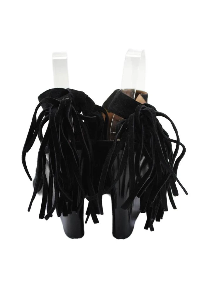 Chloé Womens Suede Peep Toe Tassel Trim Open Heel Wedges Black 3