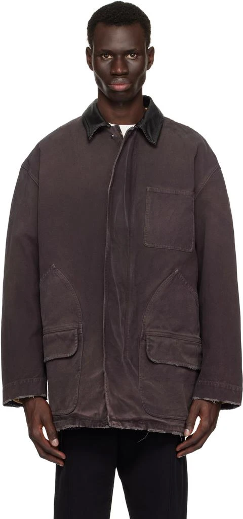 Golden Goose Purple Leather Collar Distressed Jacket