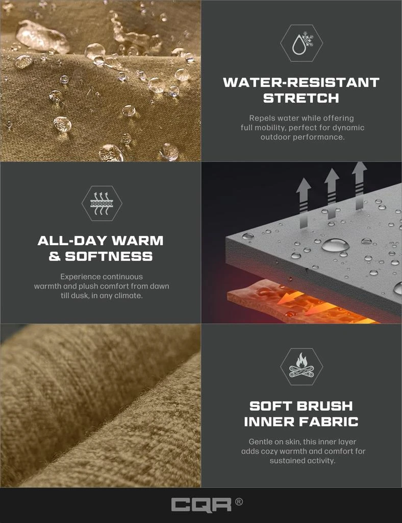 CQR CQR Men’s Softshell Fleece Lined Winter Hiking Pants, Water Resistant Insulated Thermal, Outdoor Tactical Warm Snow Ski Pants 8