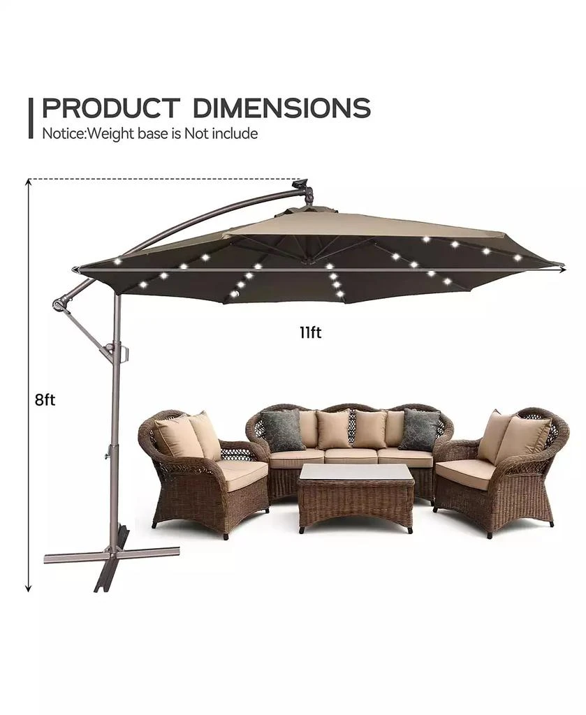 Clihome 11FT Solar Offset Umbrella with 32 LED Lights Cantilever Hanging Outdoor Umbrellas Handy Crank 
Cross Base for 3