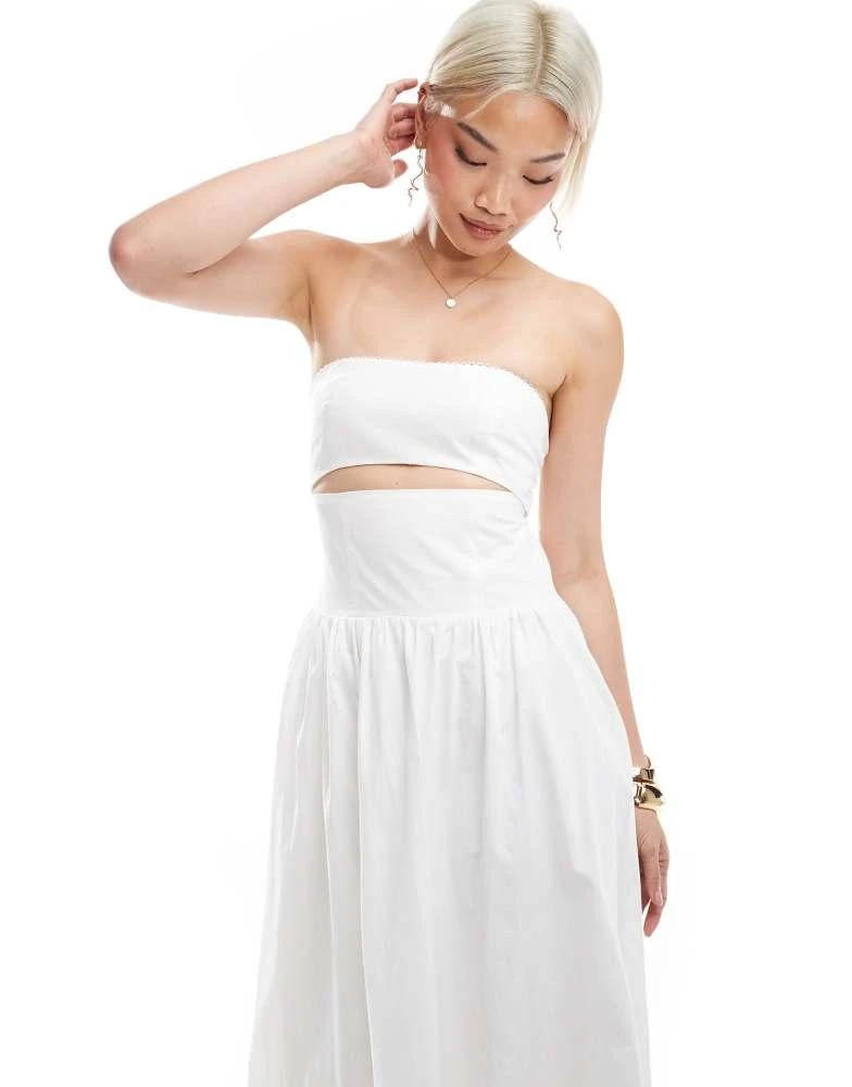 The Frolic The Frolic exclusive poplin bandeau cut out tie back detail maxi dress in white 4