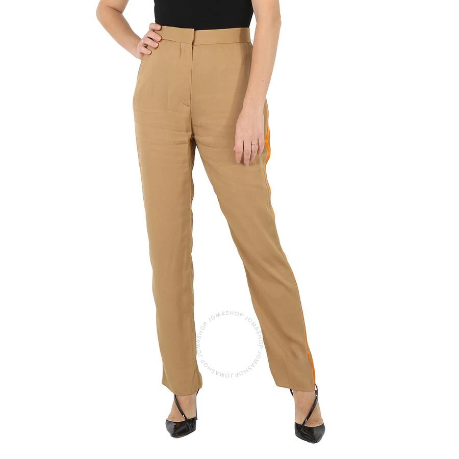 Burberry Satin Stripe Crepe Tailored Trousers In Driftwood 1