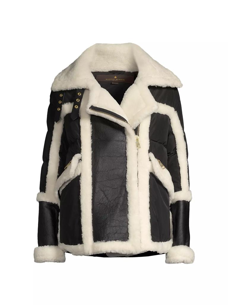 Nicole Benisti Mixed Media Shearling Down Moto Jacket