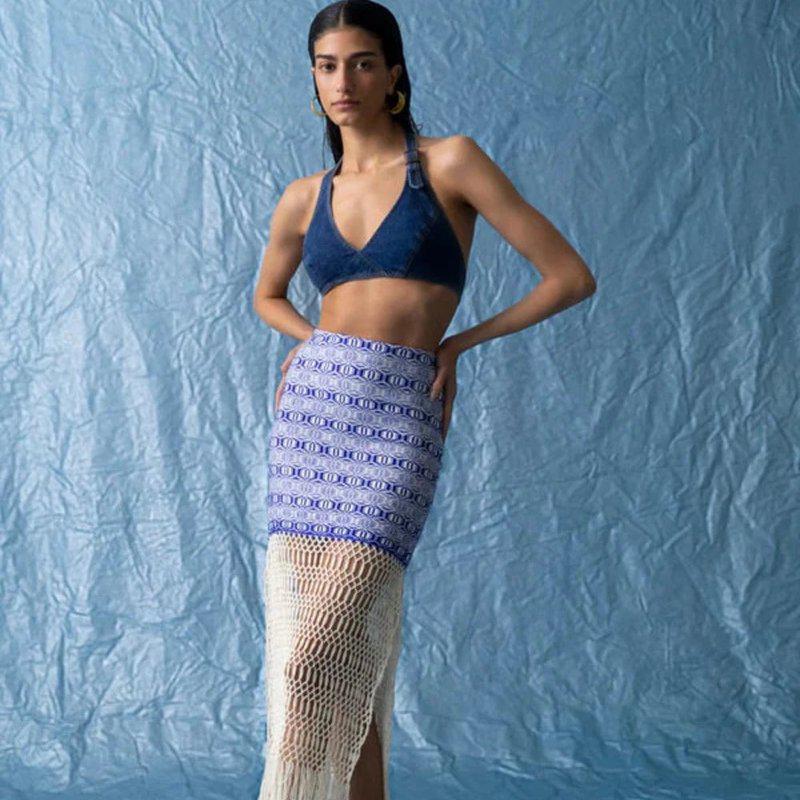 Jaline Jane Blue Cotton Macrame Skirt