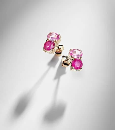 Stone and Strand 14kt gold (585/1000) earrings with rubies and pink sapphires 5
