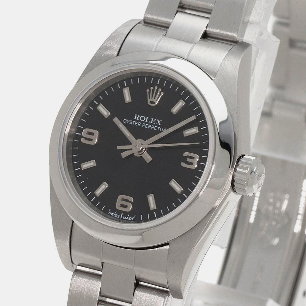 Rolex Rolex Black Stainless Steel Oyster Perpetual 76080 Automatic Women's Wristwatch 24 mm