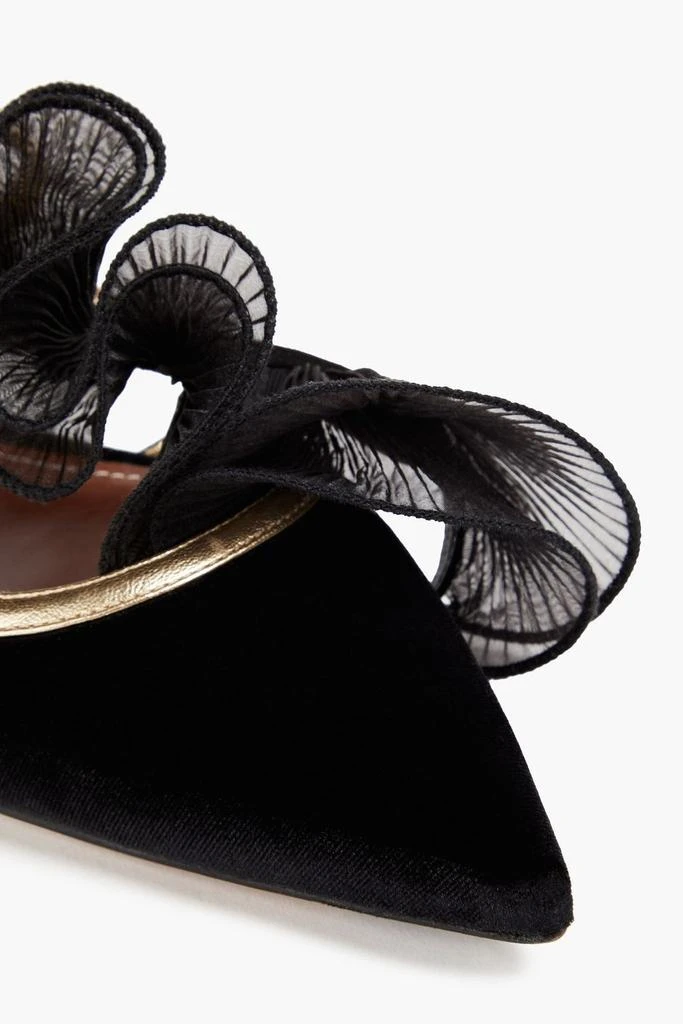 Zimmermann Ruffled plissé-organza and velvet slingback point-toe flats 4