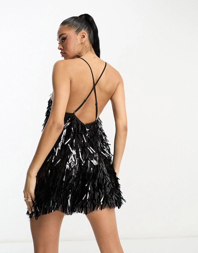 ASOS ASOS DESIGN high neck shard sequin playsuit in black 4