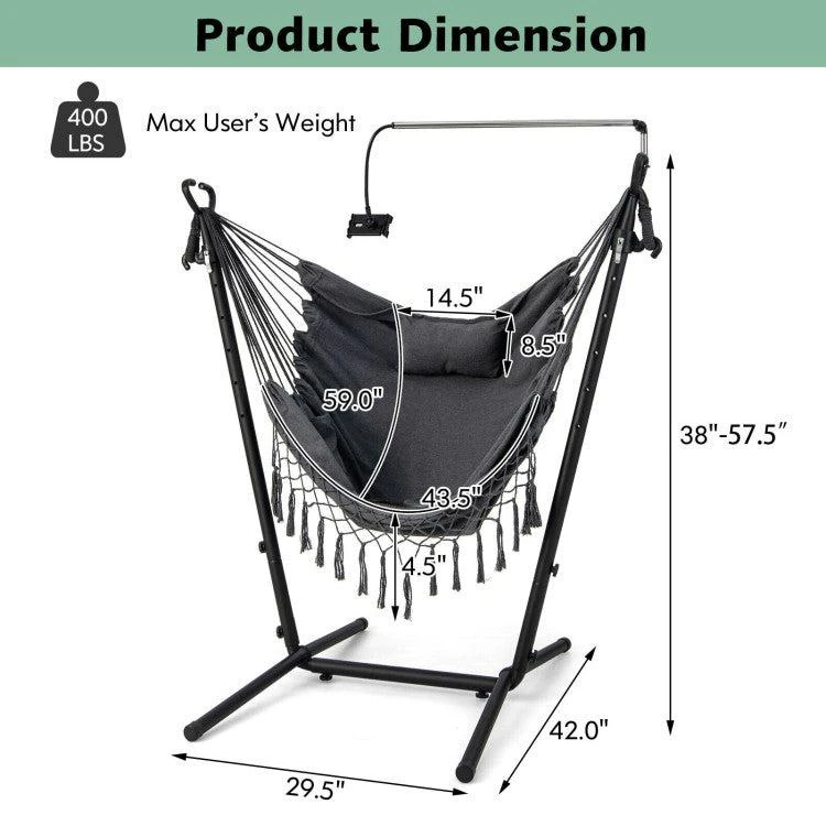 Hivvago Height Adjustable Hammock Chair with Phone Holder and Side Pocket-Gray 4