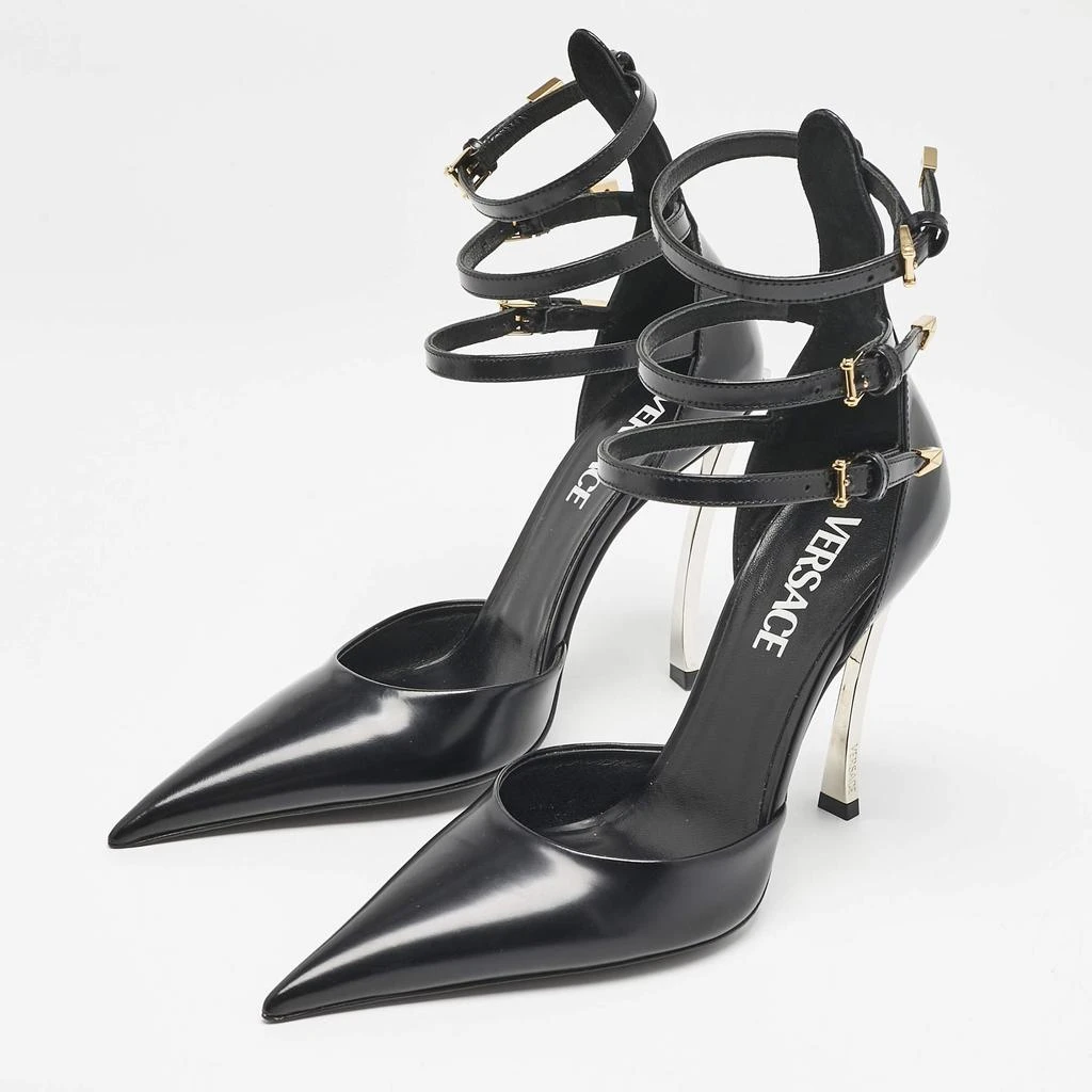 Versace Versace Black Leather Decollete Triple Ankle Strap Pumps Size 37 2