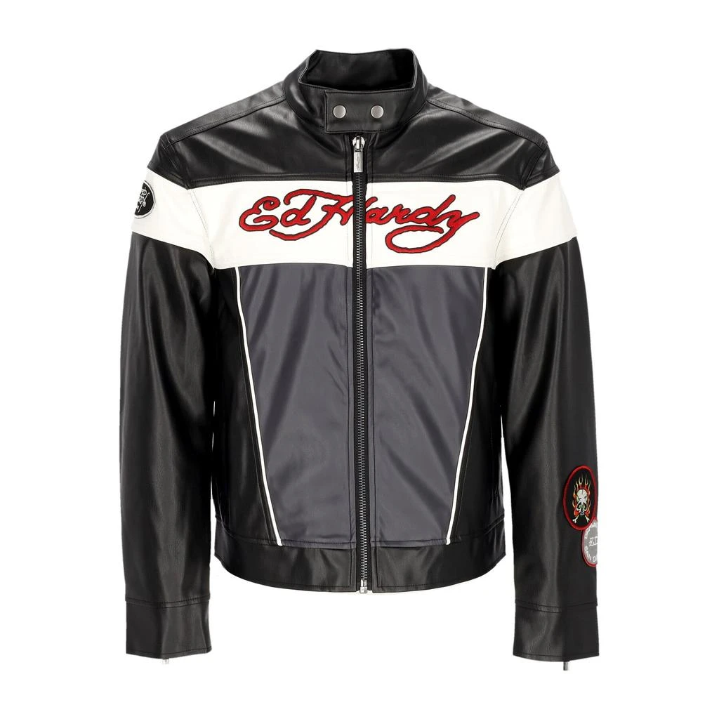 Ed Hardy Men's Holly Panther Vegan Leather Jacket Black/white 1