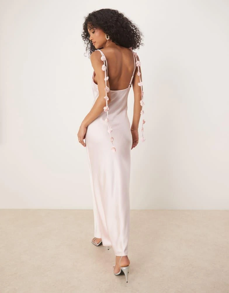 Shop Gina Tricot midi satin cowl neck dress with 3D floral applique in light  pink on Sale at BeyondStyle  Get 10% Off Gina Tricot midi satin cowl neck  dress with 3D