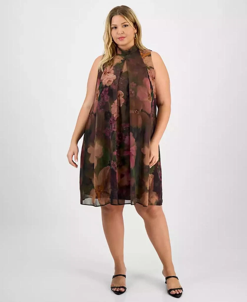 Robbie Bee Plus Size Floral Chiffon Mock-Neck Chiffon Dress 4