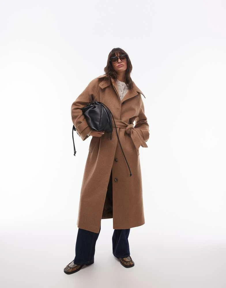 Topshop Topshop tab belted car coat twill in camel 1