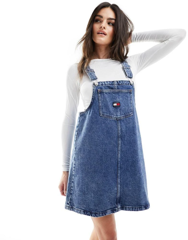 Tommy Jeans Tommy Jeans denim pinafore dress in mid wash 1