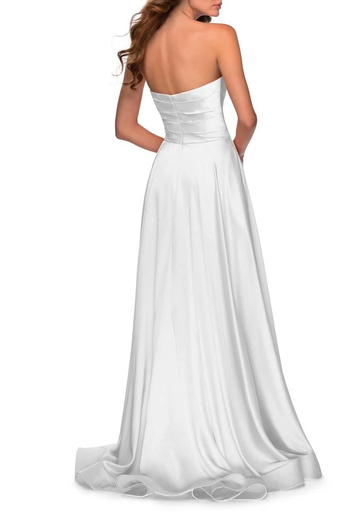 La Femme Strapless Satin Gown In White 2
