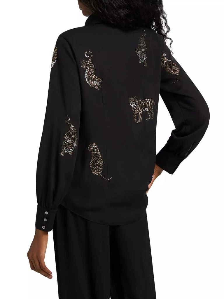 Cinq à Sept Blanche Rhinestone Tiger Button-Front Top 5