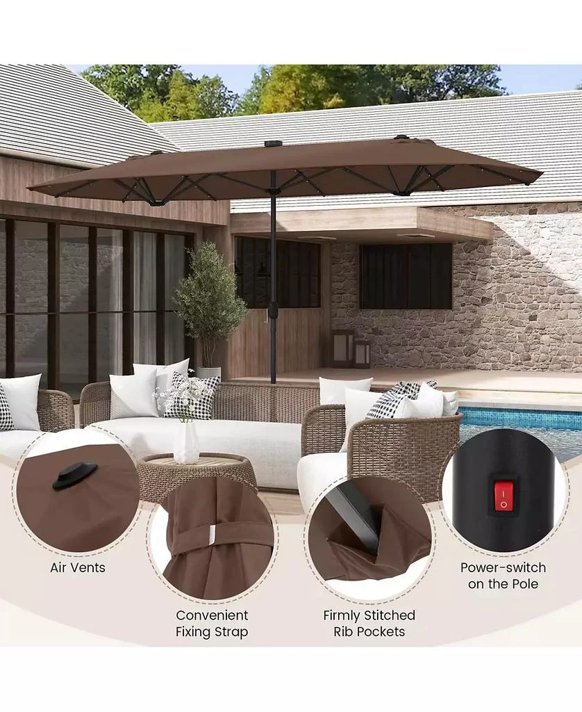 GOUUN 13FT Double-sided Patio Umbrella with Solar Lights for Garden Pool Backyard 8