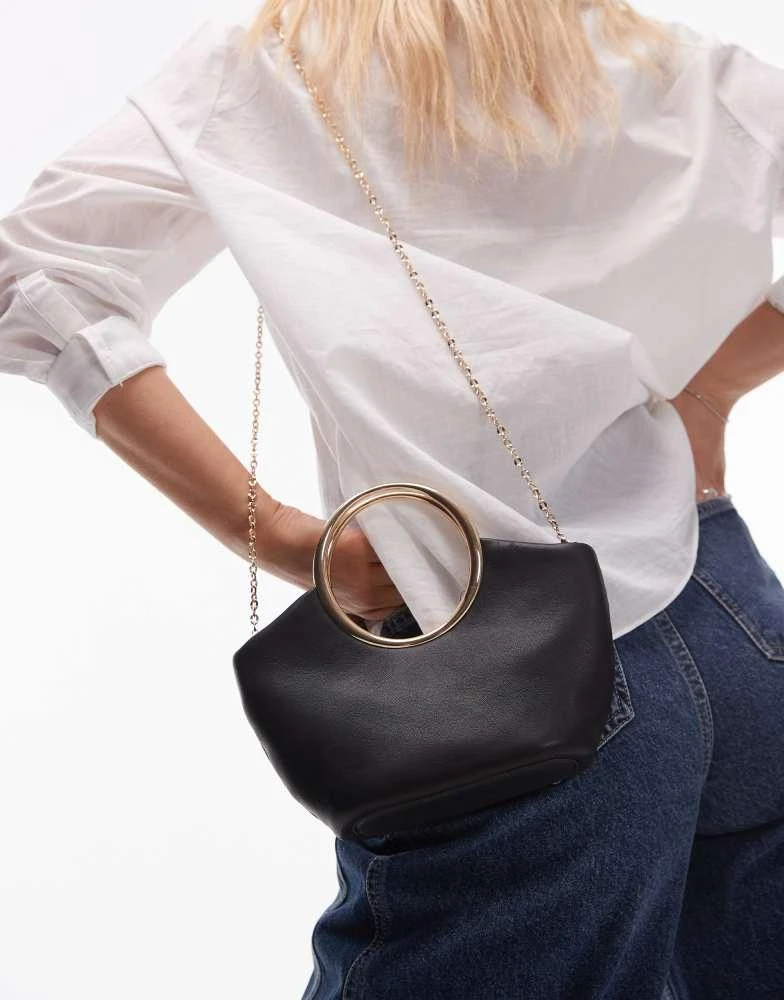 Mango Mango gold metal handle bucket bag in black 1