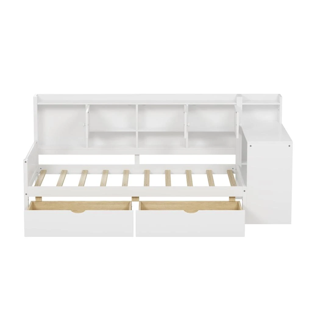 Streamdale Furniture Streamdale Wooden L-Shape Daybed with 7 Cabinets, 2 Drawers, Desk 
Bookshelf, White 4