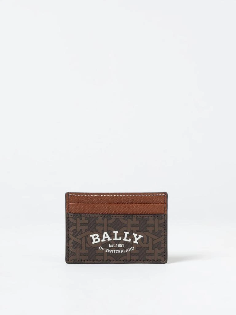 Bally Bally credit card holder in grained leather and coated cotton 1