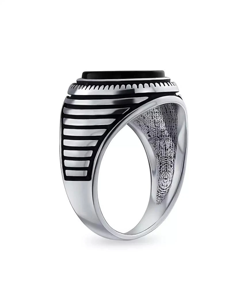Bling Jewelry Retro Grooved Silver Ring with Black Onyx Square Signet Sterling Silver Band 2