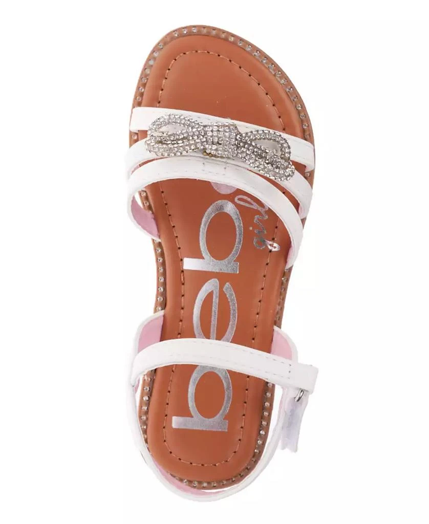 Bebe Big Girl's Strappy Sandal with Cute Rhinestone Tubular Bow Polyurethane Sandals 9