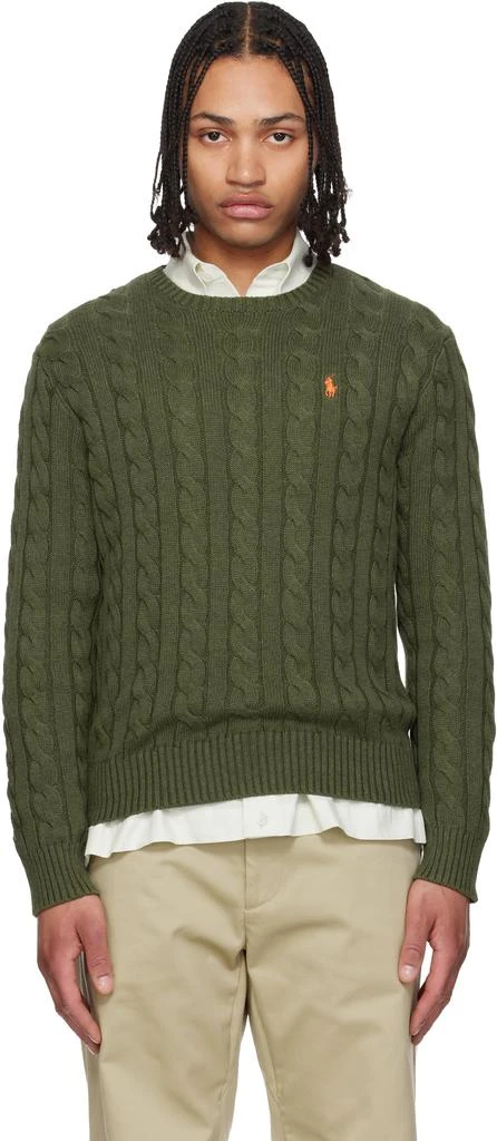 Ralph Lauren Khaki Cable-Knit Cotton Sweater