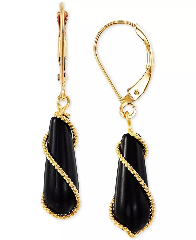 Macy's Onyx Wire-Wrap Leverback Drop Earrings in 10k Gold 1