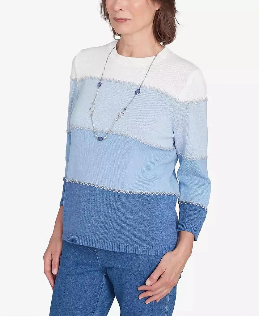 Alfred Dunner Women's Lake Victoria Ombre Colorblock Sweater with Necklace 3
