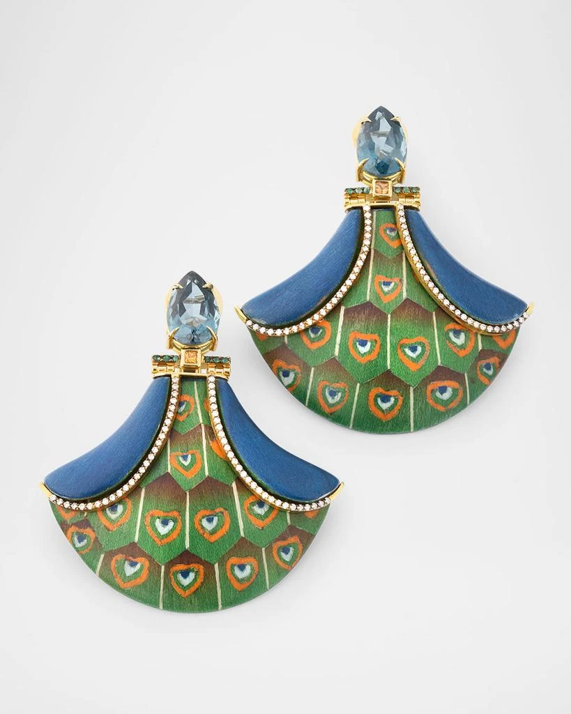 Silvia Furmanovich Peacock Marquetry Earrings with Diamonds, Sapphires and Emeralds 1
